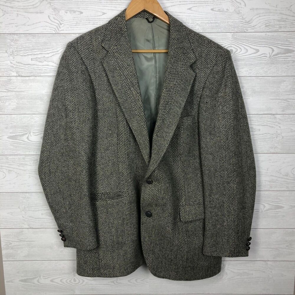 Woff by Farah Men's 44 LONG Herringbone Tweed Sport Coat Jacket 100% Pure Wool
